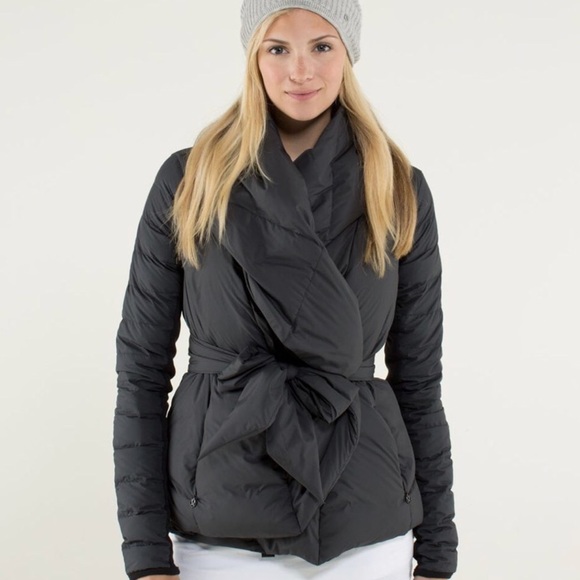 wrap front puffer jacket